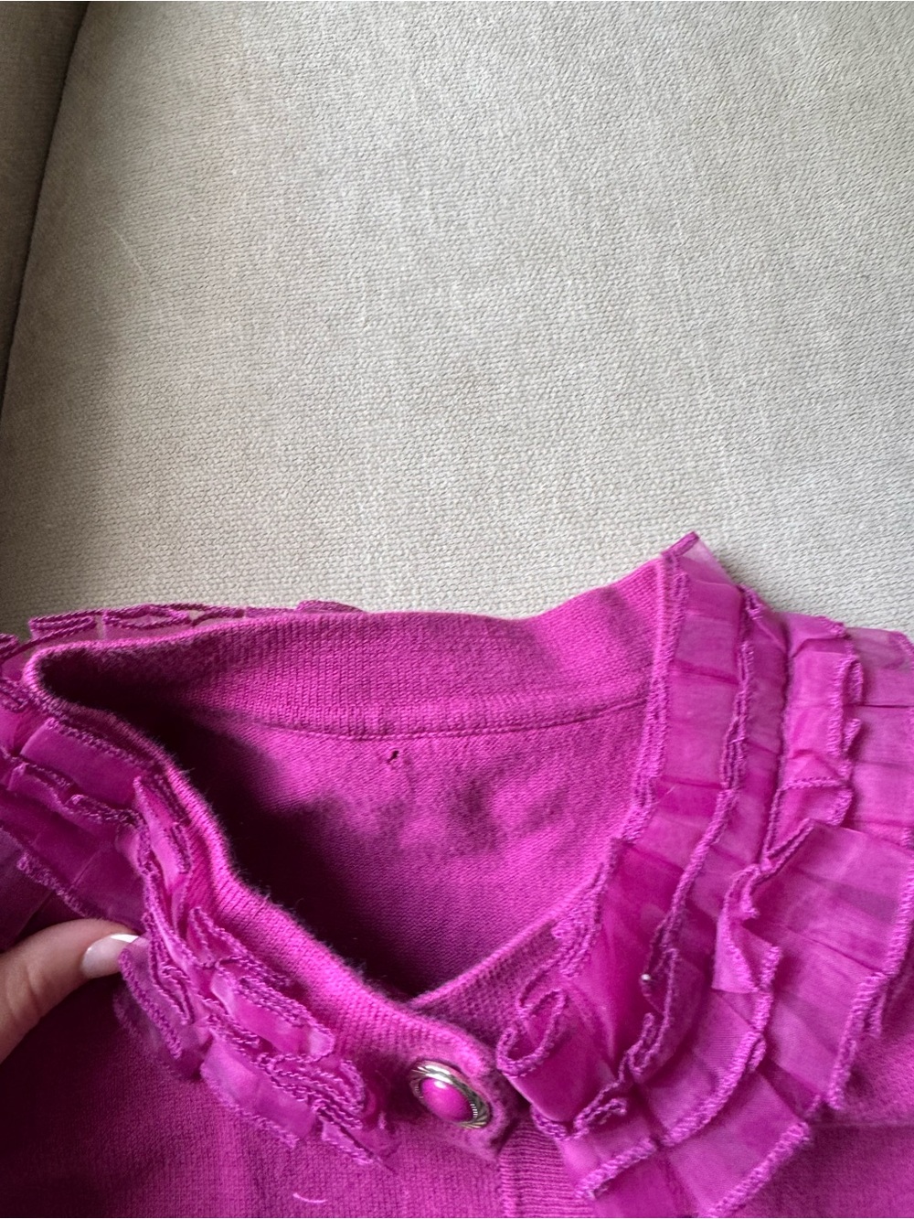 Fuchsia Ruffle Collar Button-Front Top - Picture 2 of 3
